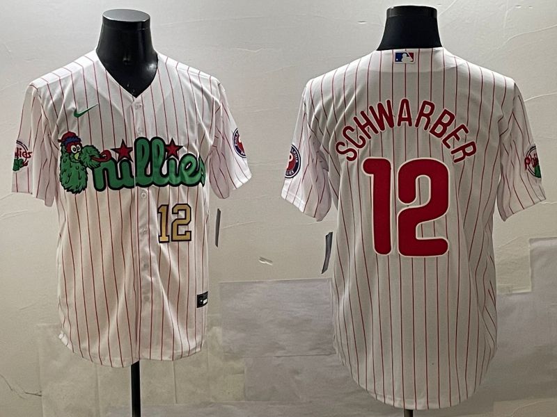 Men Philadelphia Phillies #12 Schwarber White Stripe Three generations Joint Name Game 2025 Nike MLB Jersey style 3->philadelphia phillies->MLB Jersey